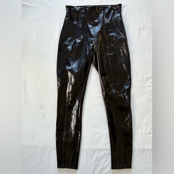 SPANX Faux Patent Leather Leggings Black Liquid Gloss Sexy Goth Rave Punk Moto M - Picture 1 of 10